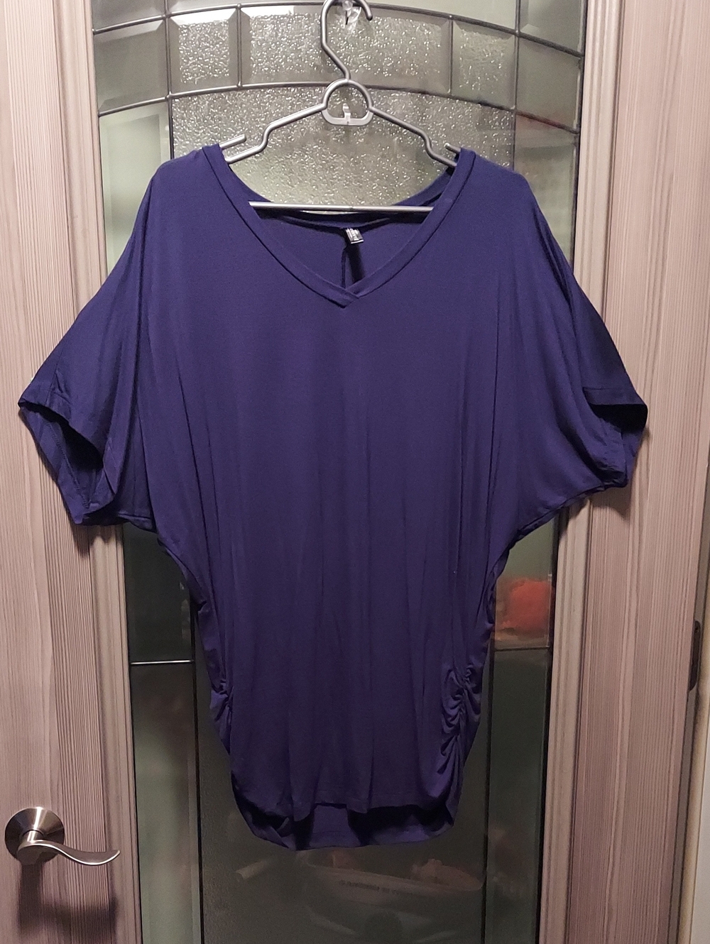 V-Neck Navy Dolman Tunic with Side Ruching